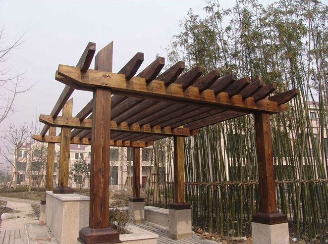 双柱直型混木结构花架2268 帖子ID:678-木图网-木结构之家 www.woodpic.cn