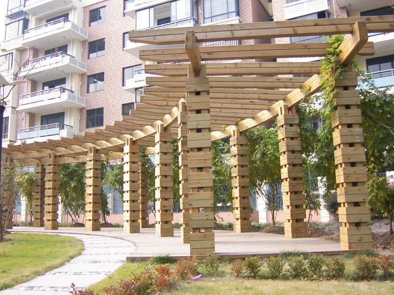 防腐木双柱弧形花架856 帖子ID:679-木图网-木结构之家 www.woodpic.cn