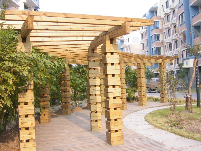 防腐木双柱弧形花架2870 帖子ID:679-木图网-木结构之家 www.woodpic.cn