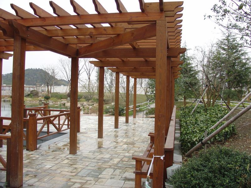 防腐木双柱折形花架3041 帖子ID:680-木图网-木结构之家 www.woodpic.cn