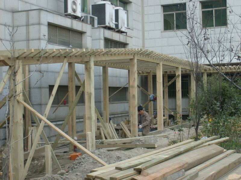 防腐木双柱折形花架8734 帖子ID:680-木图网-木结构之家 www.woodpic.cn