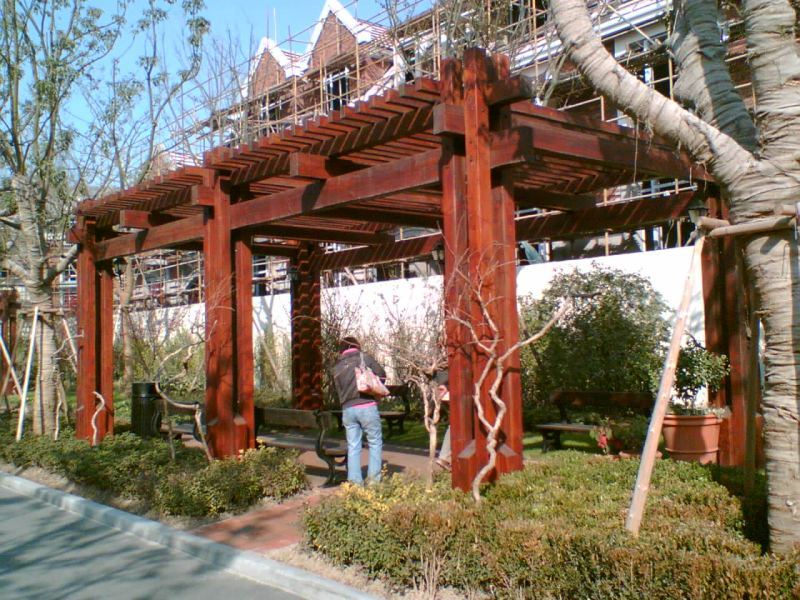 防腐木直形双柱木花架1773 帖子ID:682-木图网-木结构之家 www.woodpic.cn