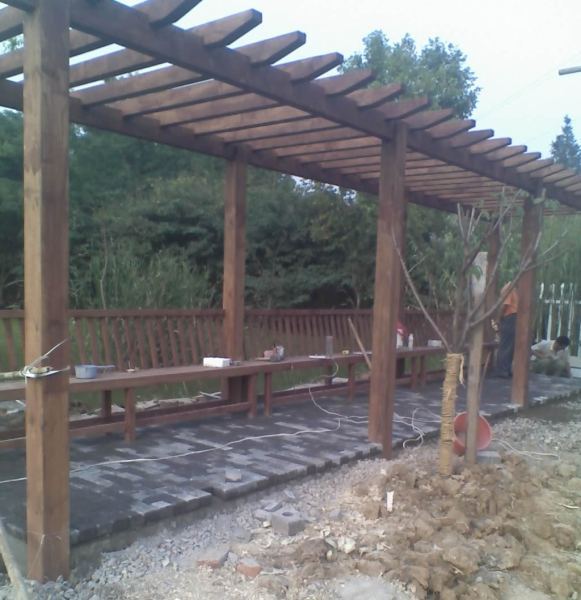 防腐木直形双柱木花架636 帖子ID:682-木图网-木结构之家 www.woodpic.cn