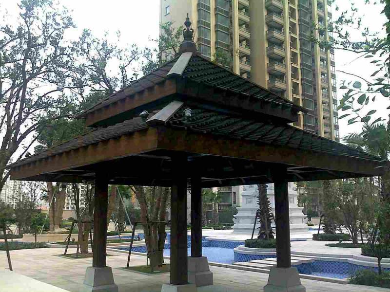 上海某小区钢结构硬木双层四角亭8122 帖子ID:2967-木图网-木结构之家 www.woodpic.cn
