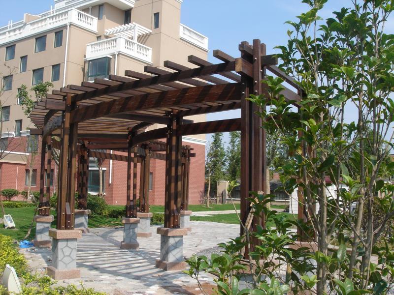 双柱弧形混木结构花架2237 帖子ID:971-木图网-木结构之家 www.woodpic.cn