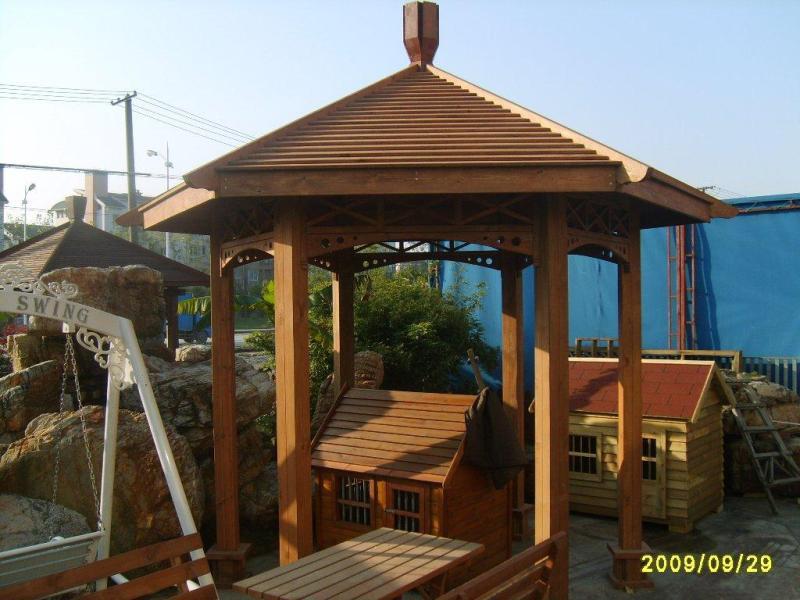 带宝顶防腐木六角凉亭4593 帖子ID:998-木图网-木结构之家 www.woodpic.cn